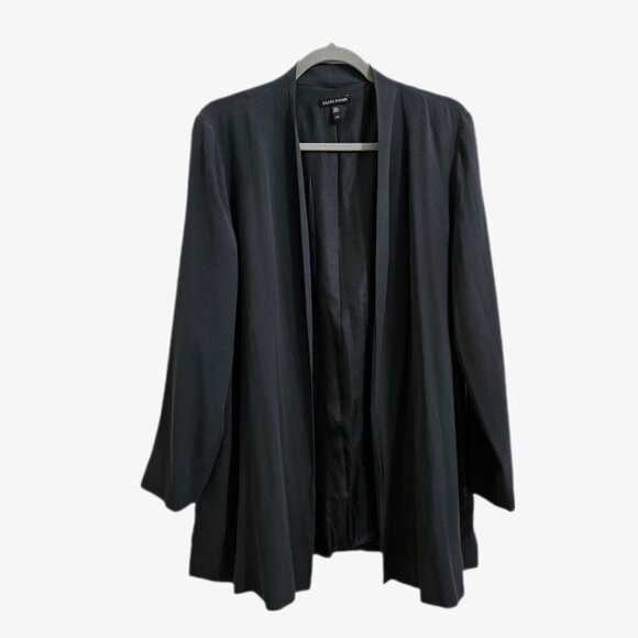 Eileen Fisher 100% Silk Open Front Cardigan Jacket Gray L - Picture 1 of 11